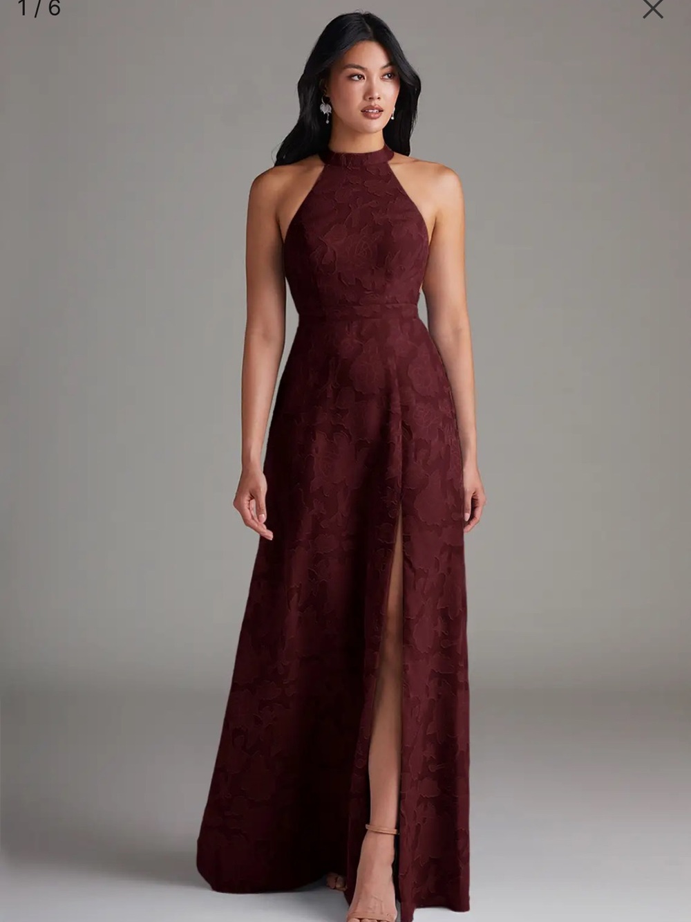Azazie Clarice Halter Lace Maxi Gown - Burgundy
